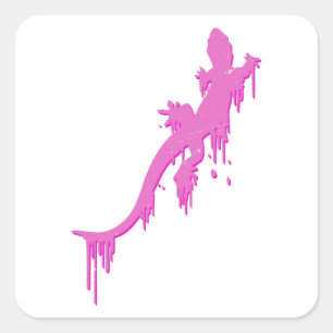 Pinksalamander mit farbenfrohen Tropfen Quadratischer Aufkleber