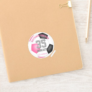 Pinkschwarzer personalisierter Fußball der Mädchen Aufkleber