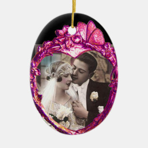 PINKTASTE UND BLUME HERZFOTOVORLAGE KERAMIKORNAMENT