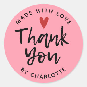 PinkThank You made With Love Classic Round Sticker