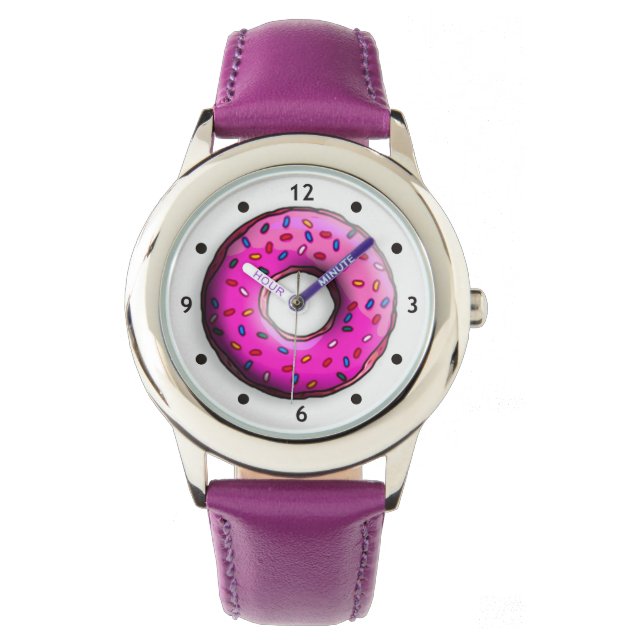 Pinky Donut mit bunten Sprinklen + Ihre Ideen Armbanduhr (Vorderseite)