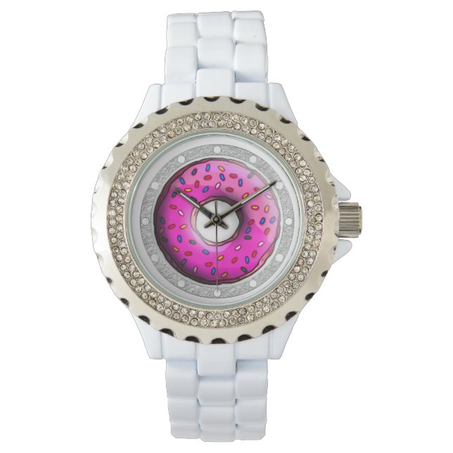 Pinky Donut mit bunten Sprinklen + Ihre Ideen Armbanduhr (Vorderseite)