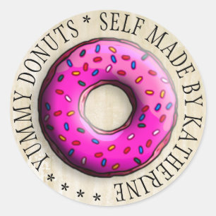 Pinky Donut mit bunten Sprinklen + Ihre Ideen Runder Aufkleber