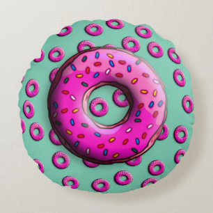 Pinky Donut mit bunten Sprinklen + Ihre Ideen Rundes Kissen