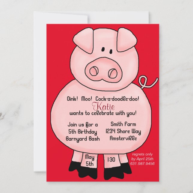 Pinky Pig - CYOC Einladung (Vorderseite)