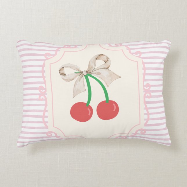 Pinky Retro Sweet Cherries mit Bogen Retro Streife Dekokissen (Vorderseite)