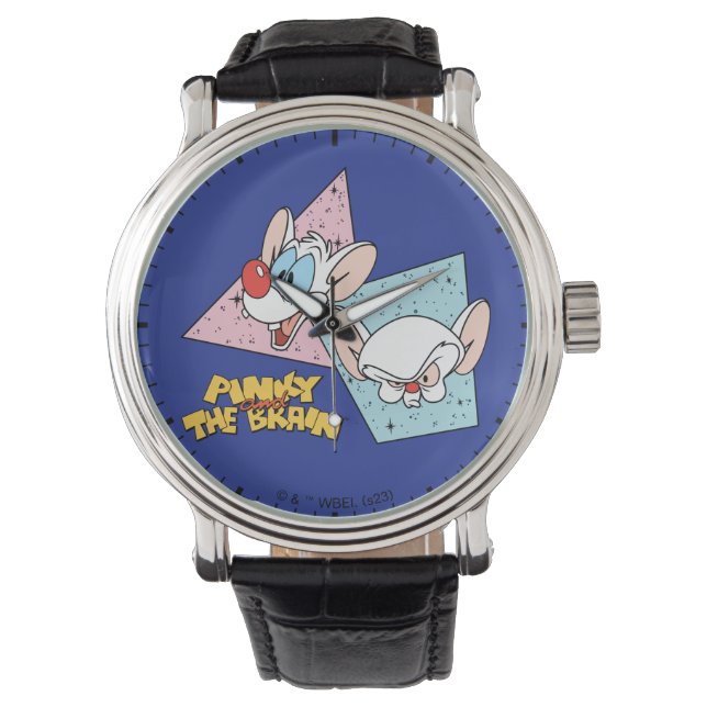 Pinky und das Gehirn | Retro-Zeichengrafiken Armbanduhr (Vorderseite)