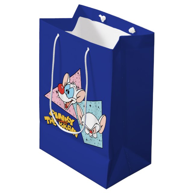 Pinky und das Gehirn | Retro-Zeichengrafiken Mittlere Geschenktüte (Vorderseite Schrägansicht)