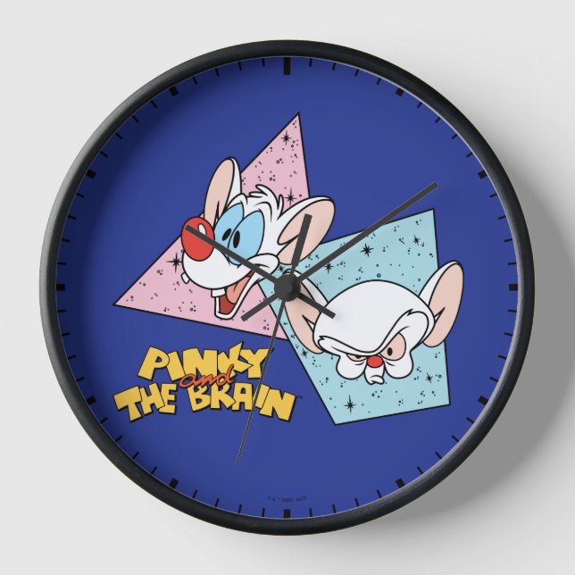 Pinky und das Gehirn | Retro-Zeichengrafiken Uhr (Vorderseite)