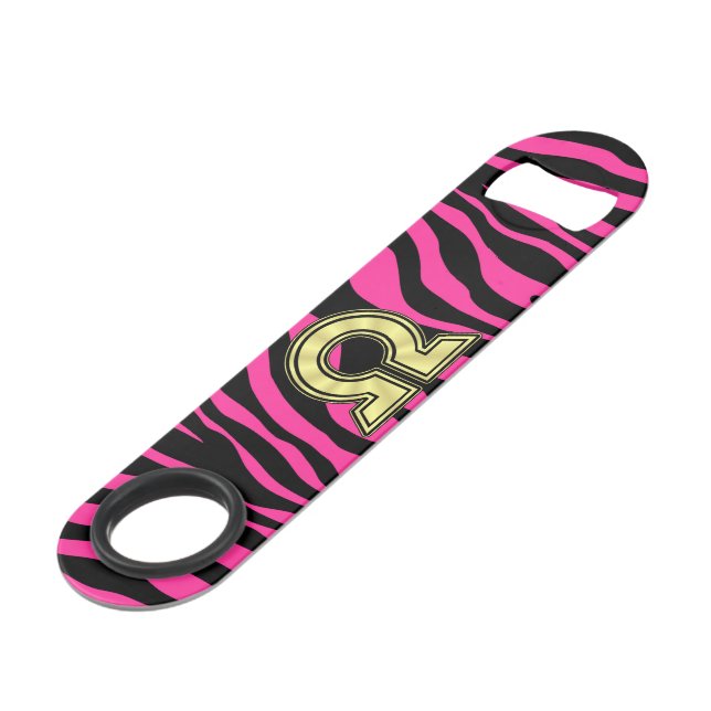 PINKzebra-GOLD OMEGA Speed Flaschenöffner (Vorderseite Schrägansicht)