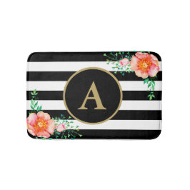Pinl Floral Bold Schwarz-weiß Stripe Gold Monogram Badematte