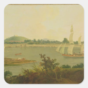 Pinnace, der hinunter den Ganges hinter Monghyr Quadratischer Aufkleber