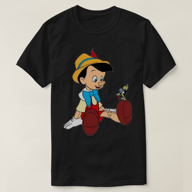 Pinochio und der Cricket Blue Sticker T-Shirt (Design vorne)