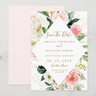 Pinorgeometrisch rosa Rosa Save the Date Gold Einladung