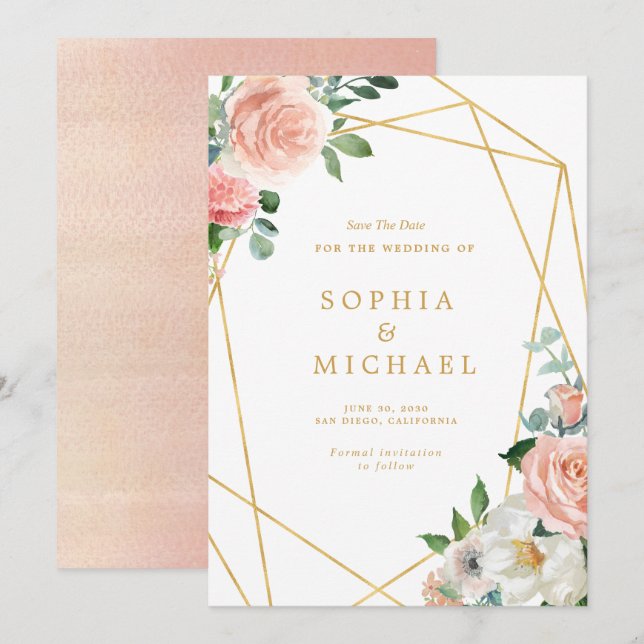 Pinot Bloral Gold Script Geometrisch Save The Date (Vorne/Hinten)