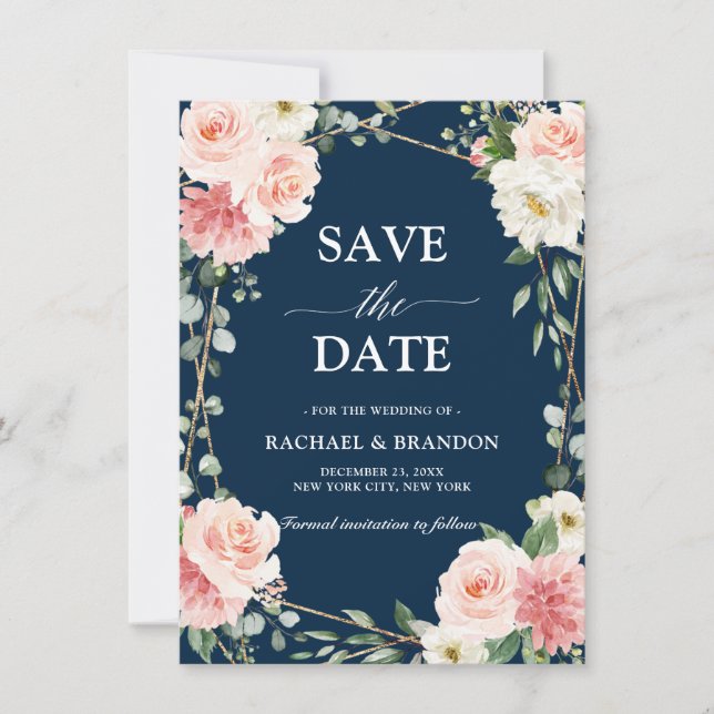 Pinot Bloral Navy Geometrie Save the Date (Vorderseite)