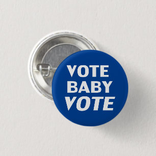 pin's blue & white "vote baby vote"