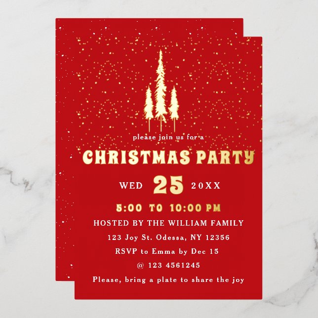 Pins neige tombant Noël Fête Invitation (Recto/Verso)