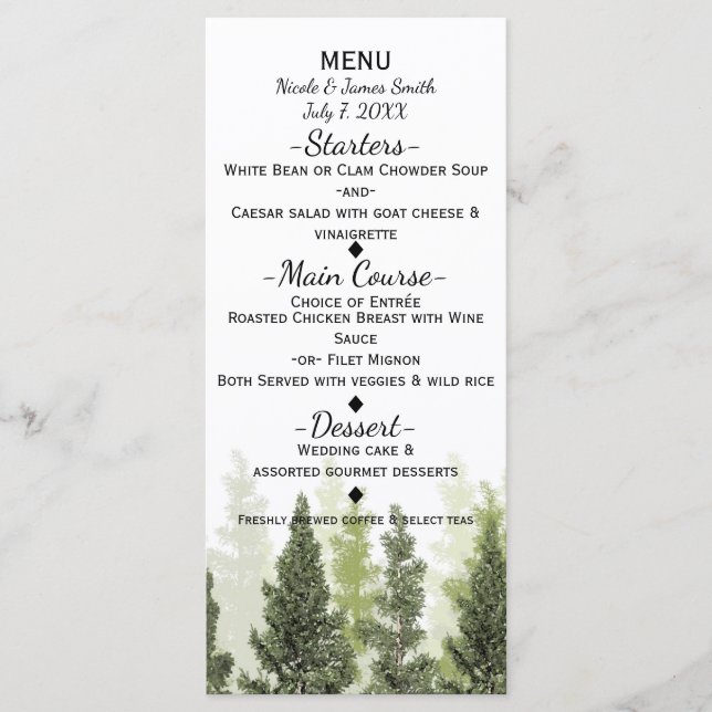Pins rustiques Menu Mariage campagnard simple (Devant)