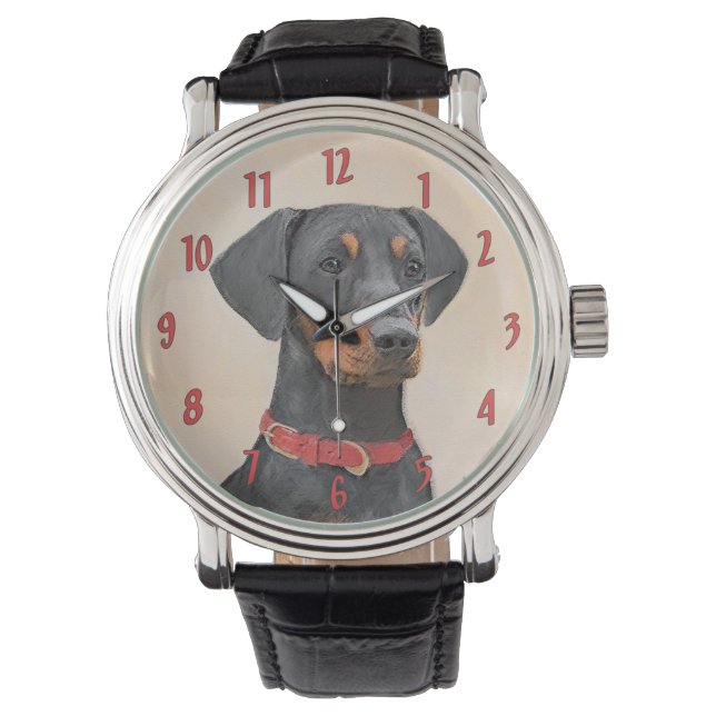 Pinscher Malerei Original Tierart Armbanduhr (Vorderseite)
