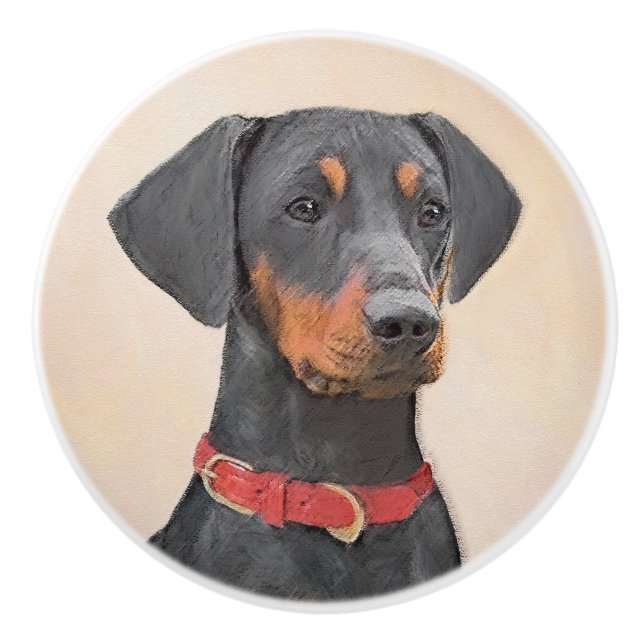 Pinscher Malerei Original Tierart Keramikknauf (Vorderseite)