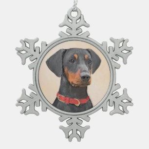 Pinscher Malerei Original Tierart Schneeflocken Zinn-Ornament
