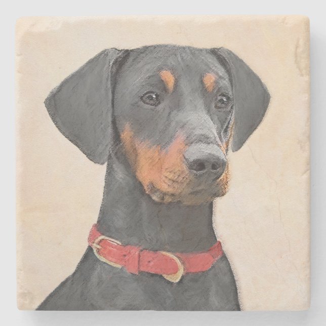 Pinscher Malerei Original Tierart Steinuntersetzer (Vorderseite)