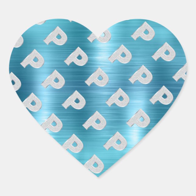 Pinsel Aqua Silver Letter P Herz-Aufkleber (Vorderseite)