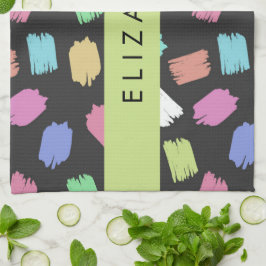 Pinsel, farbenfrohe Pinselstriche, Ihr Name Geschirrtuch