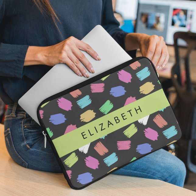 Pinsel, farbenfrohe Pinselstriche, Ihr Name Laptopschutzhülle (Von Creator hochgeladen)