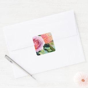 Pinsel Floral I Quadratischer Aufkleber