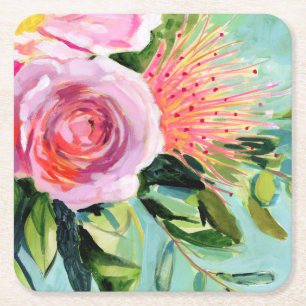 Pinsel Floral I Rechteckiger Pappuntersetzer