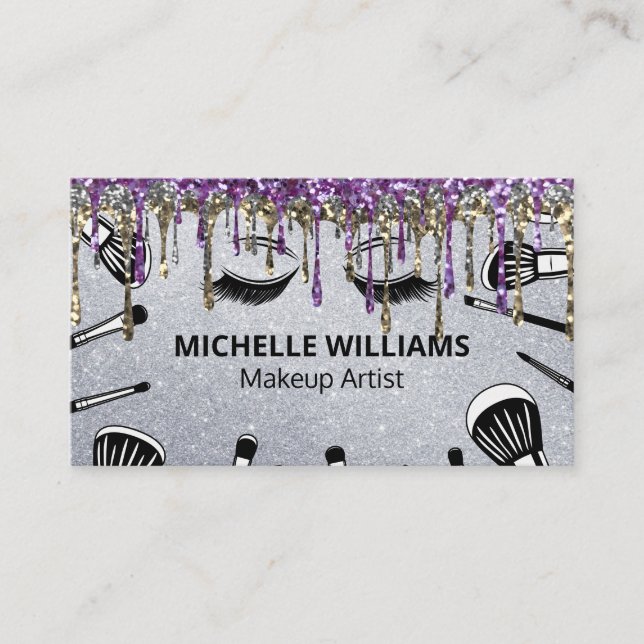 Pinsel | Makeup Artist | Glitzer Tropfen Visitenkarte (Vorderseite)