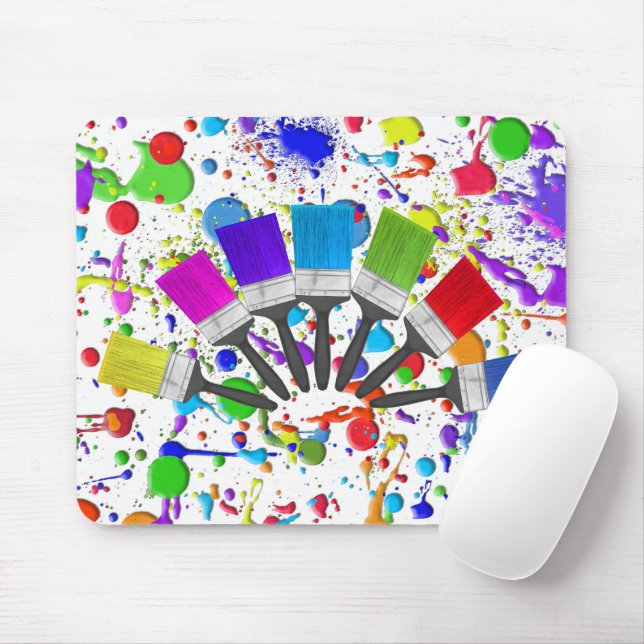 Pinsel mit Regenbogen auf Spritzern Mousepad (Mit Mouse)