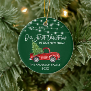 Pinsel Schrift 1. Weihnachten Zuhause LKW Lichter Keramik Ornament