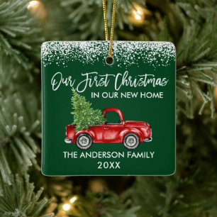 Pinsel Schrift Schnee 1. Weihnachten Zuhause LKW G Keramikornament