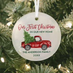 Pinsel Schrift Weihnachten Neues Zuhause Lastwagen Ornament Aus Glas