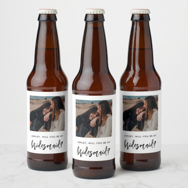 Pinsel Script-Foto werden Sie meine Bridesmaid Bierflaschenetikett (Flaschen)