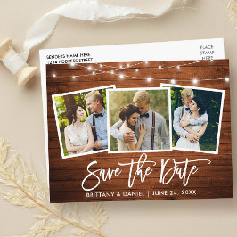 Pinsel Script Wood Lights 3 Foto Save the Date Postkarte