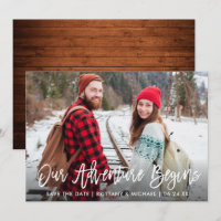 Pinsel Script Wood Save the Date Adventure Card