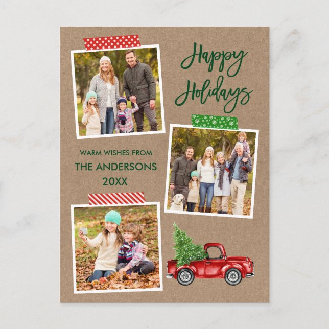 Pinsel-Skripte Band Red Truck Kraft Urlaub Postkarte (Vorderseite)