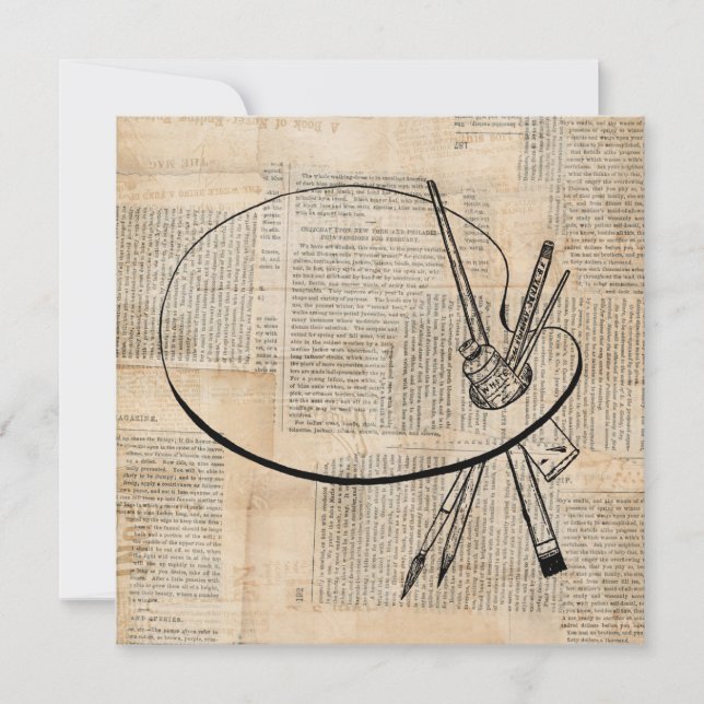 Pinsel und Farbpalette Vintage Kunst Einladung (Vorderseite)