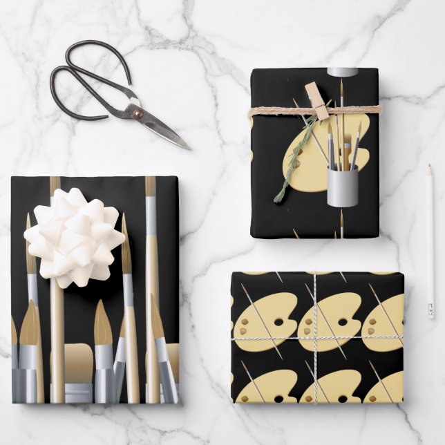 Pinsel und Palette von Künstlern Geschenkpapier Set (Vorderseite)