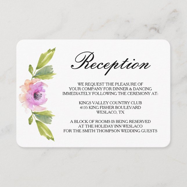 Pinselblüten | Hochzeitsempfang Begleitkarte (Vorderseite)