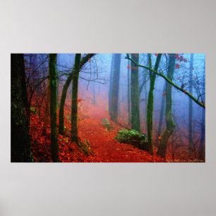 Pinselforst Herbst Blauer Nebel Plakat drucken