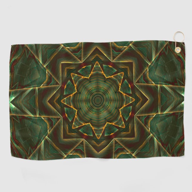 Pinselgealterter, bräunlich blauer Kaleidoskop Golfhandtuch (Horizontal)