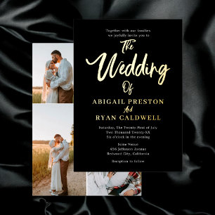 Pinselkalligrafie 4 Foto Black Wedding Folieneinladung