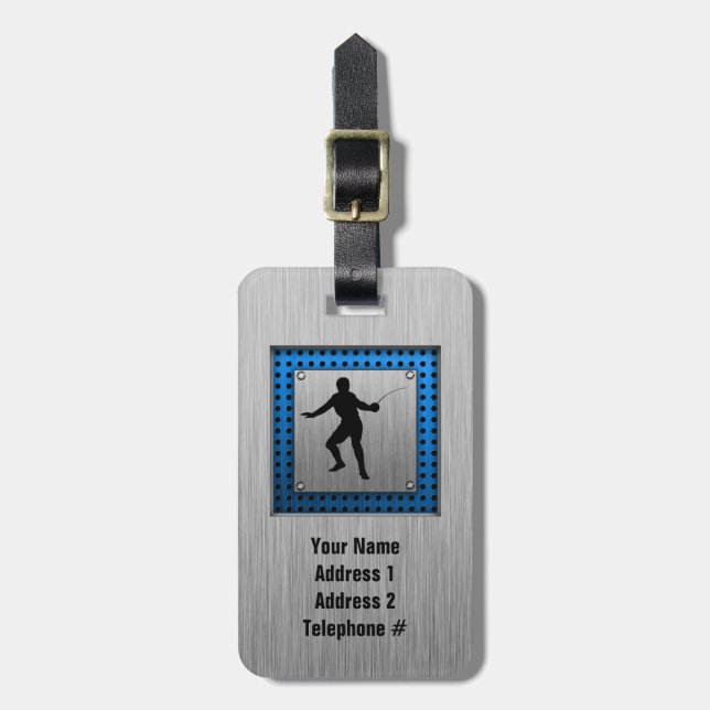 Pinselmetalllook Fencing Silhouette Gepäckanhänger (Vorderseite vertikal)
