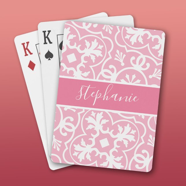 Pinselpinke feminine geometrische Musterschrift Spielkarten (Custom Playing Cards)