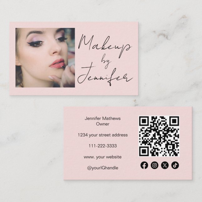 Pinselpinke Schrift Soziales Symbol QR Code Foto M Visitenkarte (Vorne/Hinten)